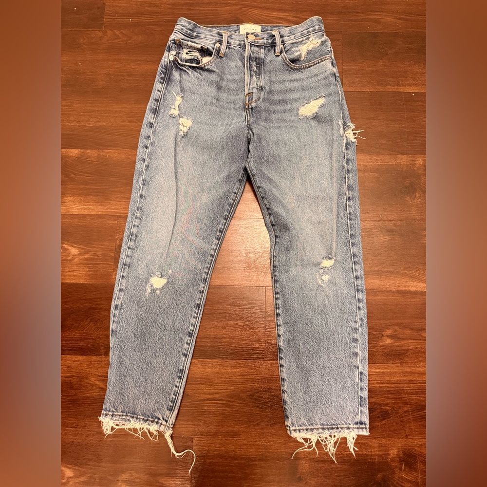 Frame Size 27 Denim Blue Cropped Le Original Distressed Jeans